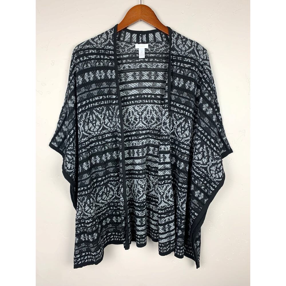 Chicos Dazzling Decoration Lyndie Cardigan Black Silver Knit Women's 2 L 12